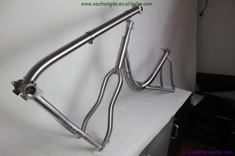 xacd made titanium recumbent bicycle frame with thru axle design