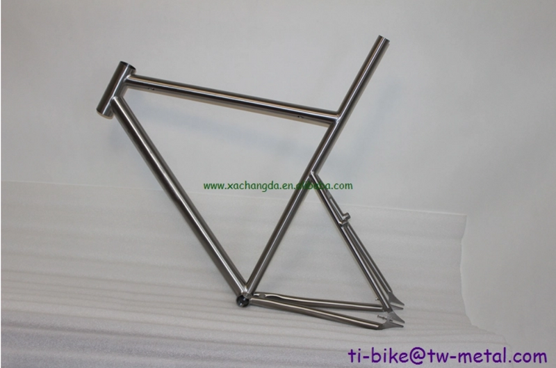 custom track bicycle frame with a long seat tube