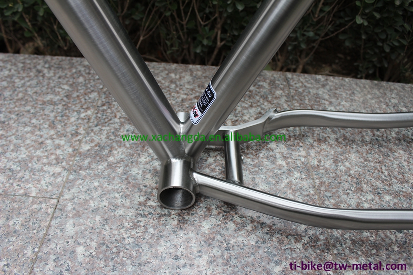 titanium fat bike frame with tapered head tube and PM brake