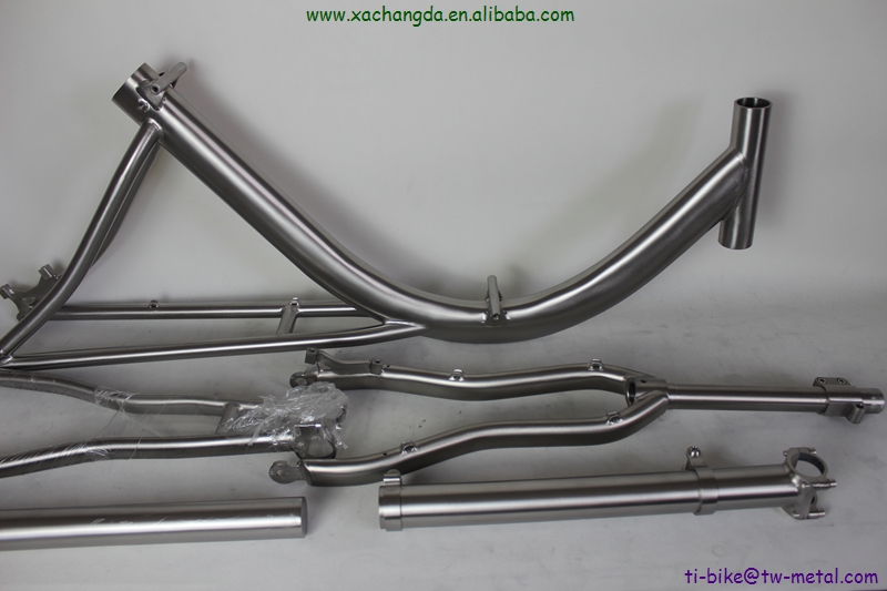 xacd made titanium recumbent bicycle frame with thru axle design