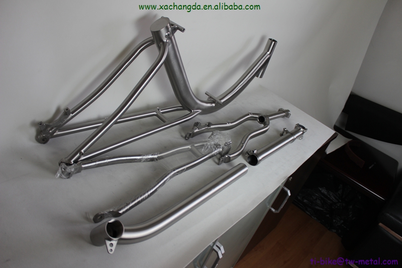 xacd made titanium recumbent bicycle frame with thru axle design