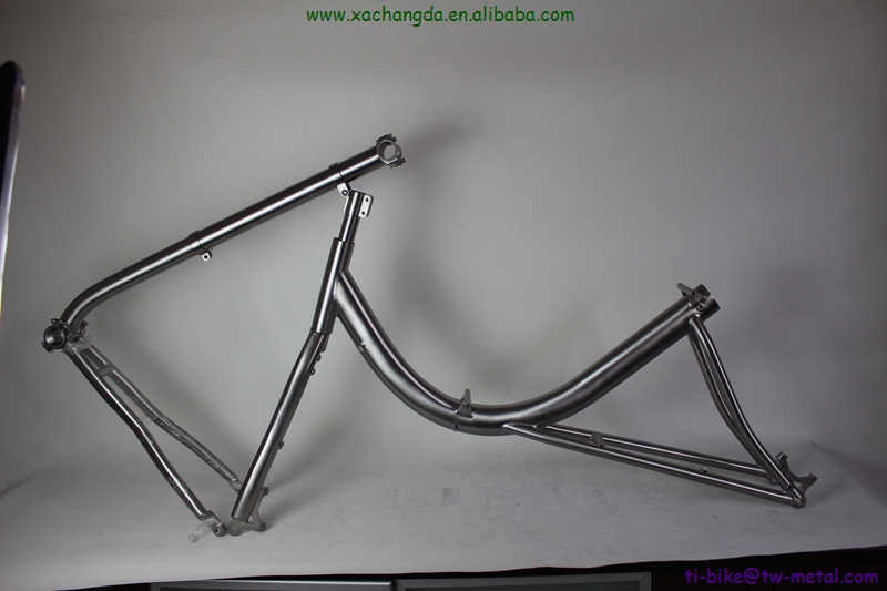 xacd made titanium recumbent bicycle frame with thru axle design